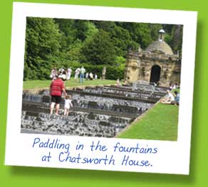 My husband and daughter padding in the fountains at Chatsworth house